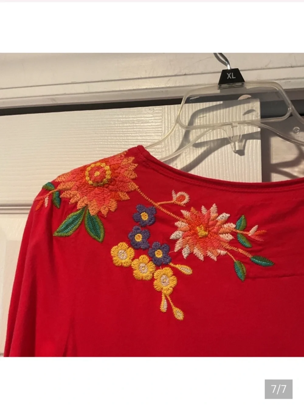 Johnny Was Red Midi Dress with Floral Embroidery - Picture 8 of 8